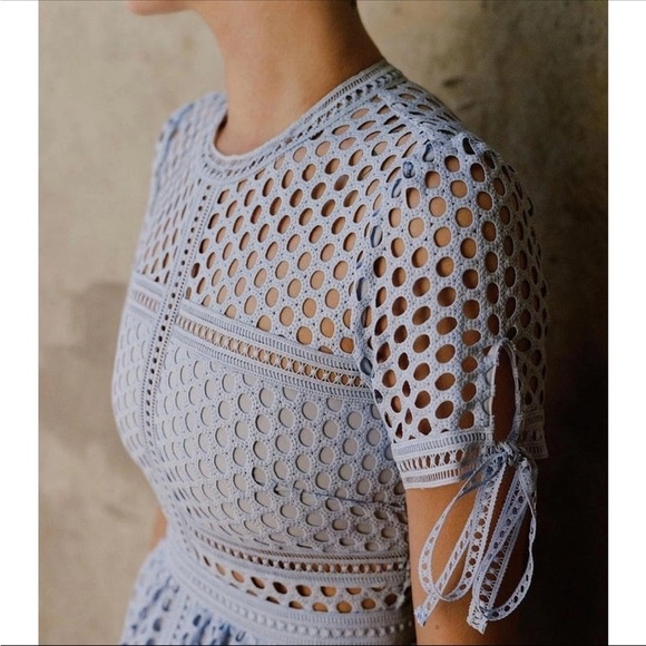 Self Portrait Guipure Lace Midi Dress in Lilac Size 2 New With Tag - Picture 9 of 13